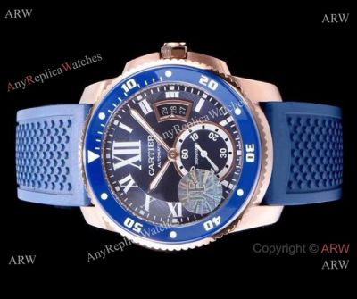 Swiss Replica Cartier Calibre De Cartier Diver Watch Rose Gold Blue
